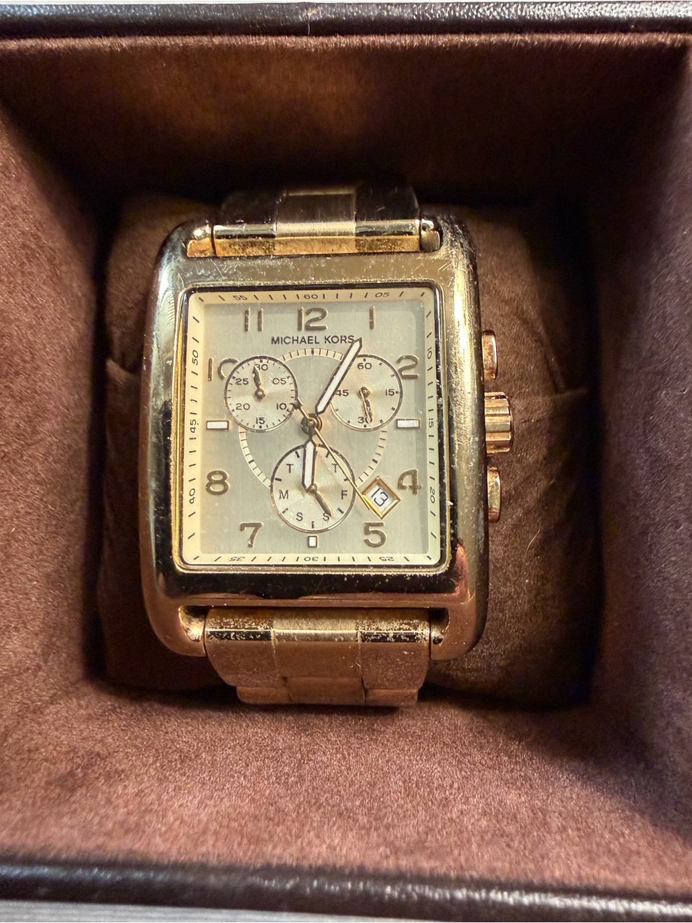Michael Kors Gold-Tone Square Chronograph Bracelet Watch